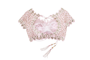 Mirror work with Cutwork Hem blouse | Baby Pink