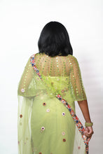 Load image into Gallery viewer, Emma Mirror Embellished Saree | Lime green
