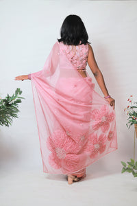 Ava Patchwork Saree | Baby Pink